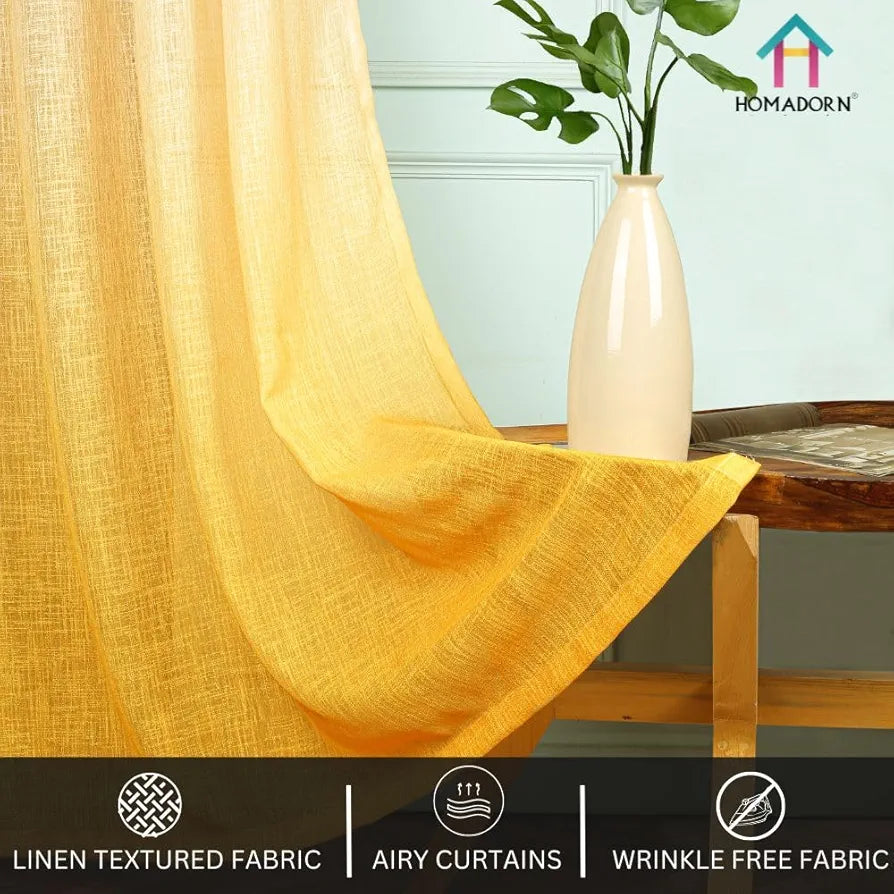 Homadorn Ombre Printed Linen Textured Sheer Curtains White + Yellow