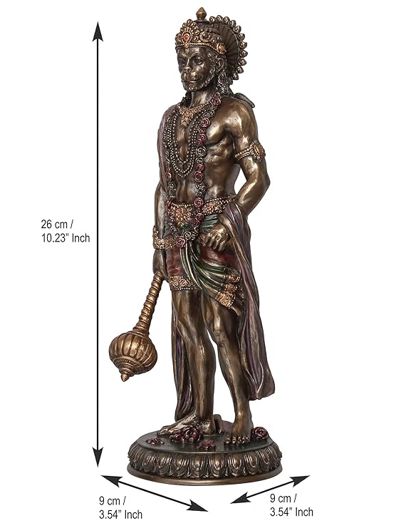 Ecraftindia Handcrafted Polyresin Bronze Finish Standing Lord Hanuman Idol With Gada/ Mace Statue