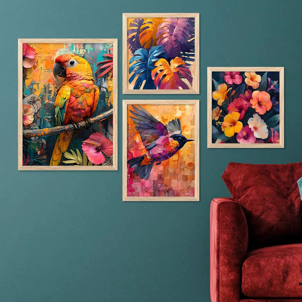 Kotart Floral Wall Art wall poster with Glass Frames Hanging for Wall frames Set of 4 big frames I