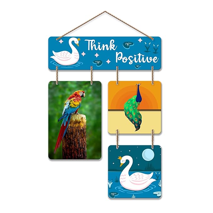 Artvibes Think Positive Decorative Wall Art Wood Hanging for Livingroom, Bedroom | Home Decor