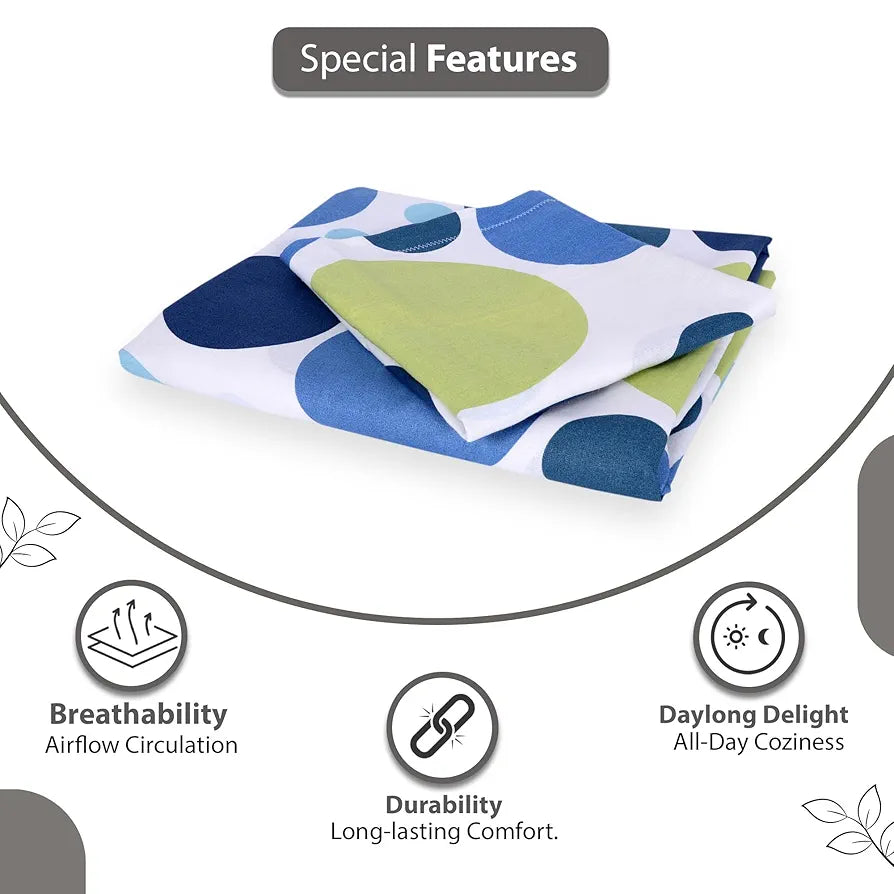 Divine Casa 100% Cotton Bedsheet for Single Bed 144 TC Bedsheet Single Size Bed Cotton with 1 Pillow Cover Colour Blue Lagoon