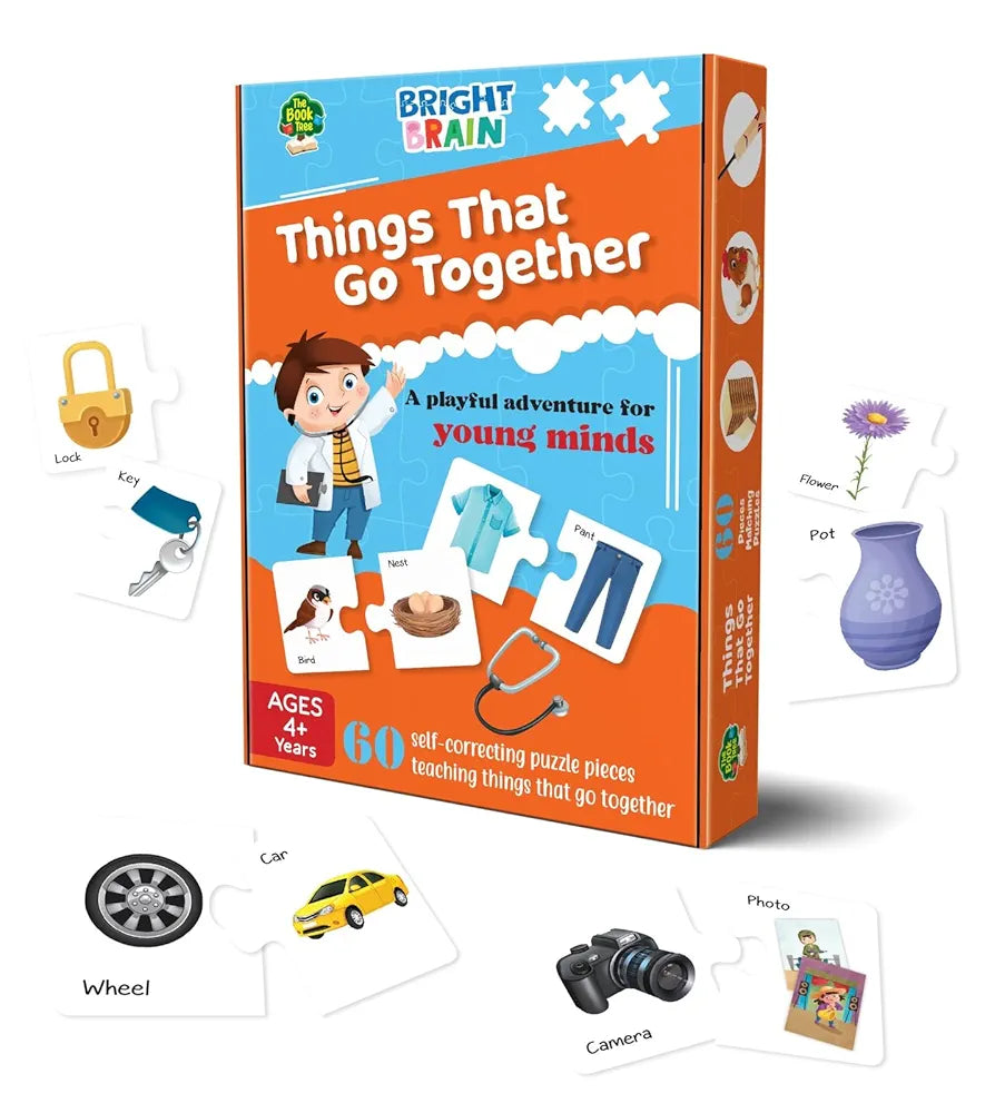 THE BOOK TREE Bright Brain Things That Go Together 60  Piece Jigsaw Puzzle For Preschoolers, Educational Toy For Learning Matching Pictures With It'S Pair By Majestic Book Club, For Kid