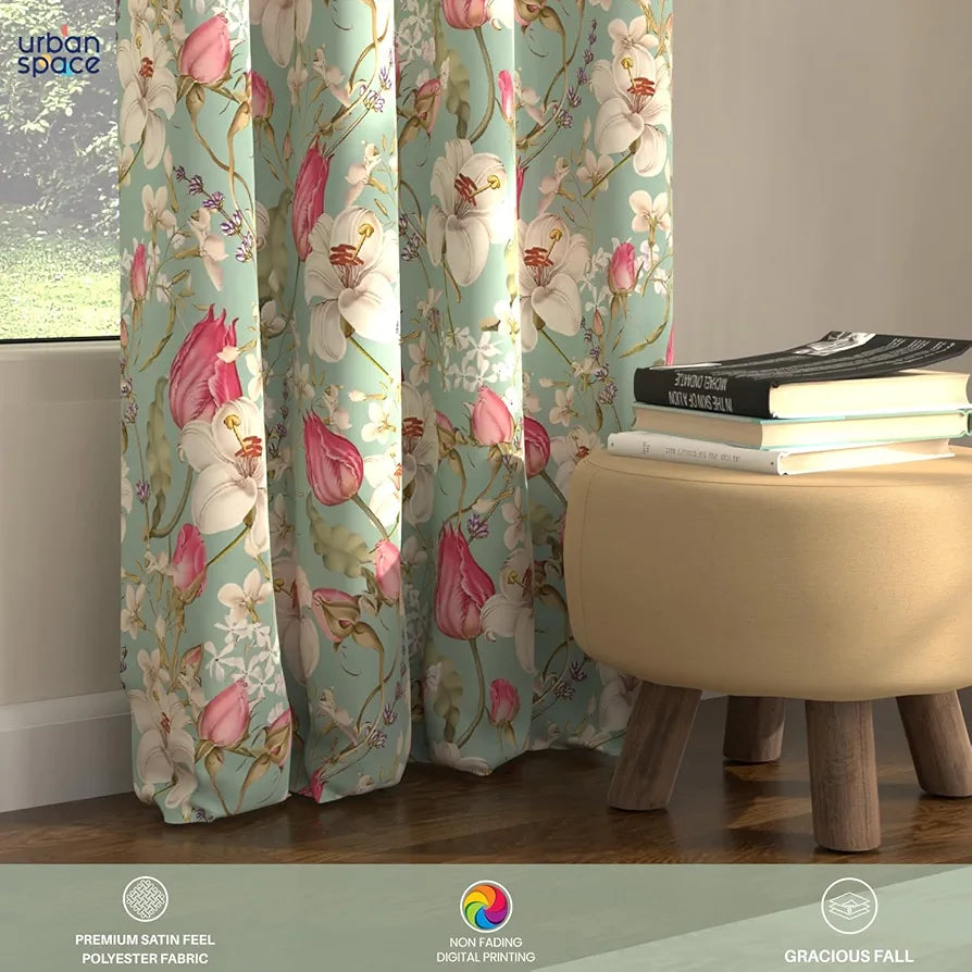 Urban Space Digital Printed Blackout Curtains for Door Bedroom Room Darkening Blackout Kids Decorative Curtains Flora Nova Sage