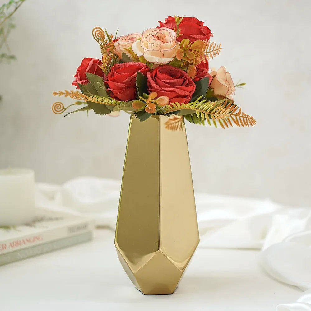 Behoma Designer Stainless Steel Prism Glow Flower Vase Golden Flowers not Included