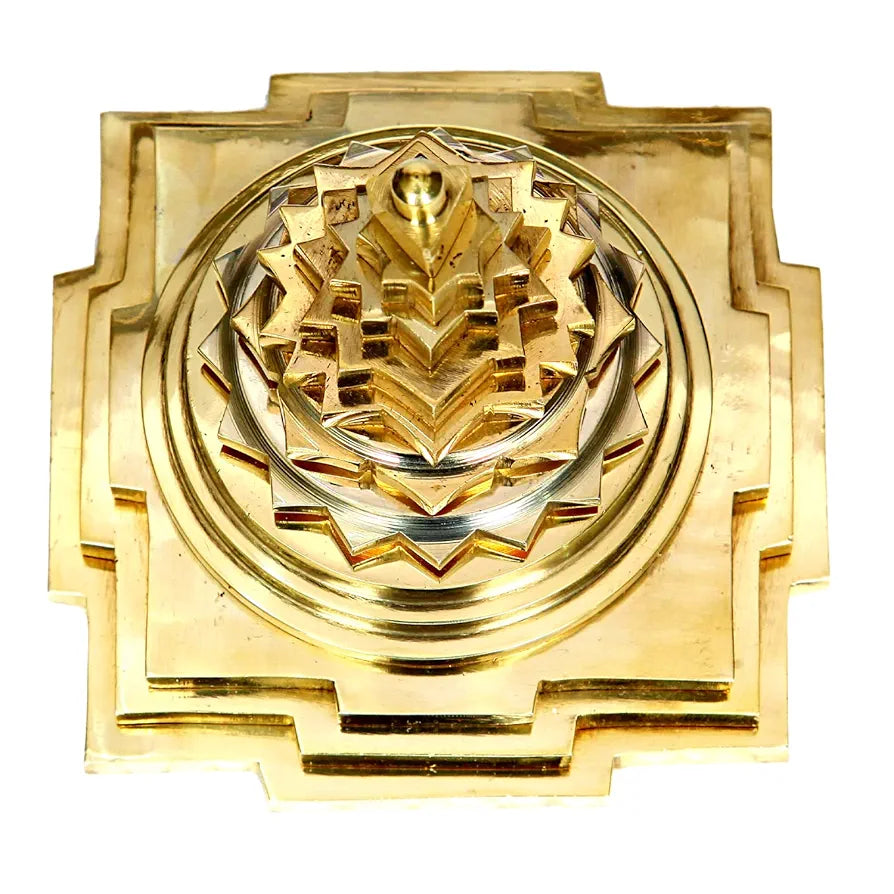 anciently Premium Maha Meru Shree Yantra Brass | Meru Shree Yantra Original with Full Solid Back, Size 3x3 Inch, Gold Colour