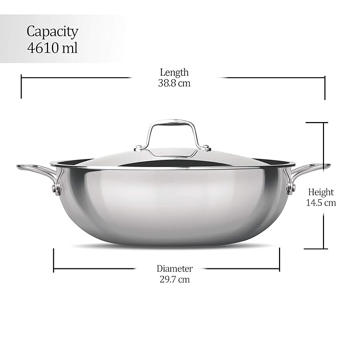 Milton Pro Cook Triply Stainless Steel 28 Cm Kadai With Lid, 4.6 Litres - 1267 gms