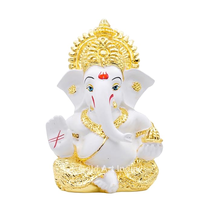 Gold Art India Gold Plated Ganesh Idol for Car Dashboard God for Home Decor Office Table