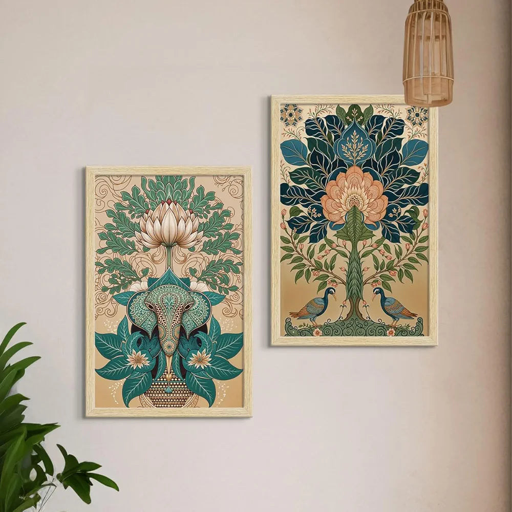 ArtX Paper Madhubani - 01 Art Paintings with Frame Set of 2