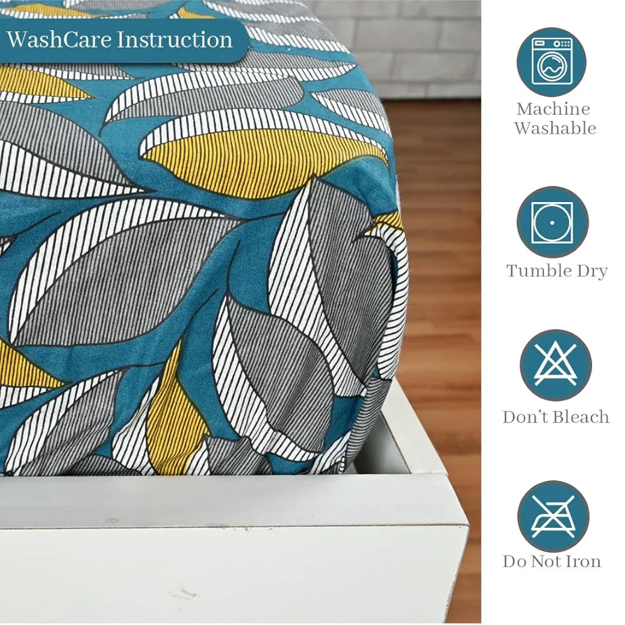 Divine Casa Floret 100% Cotton Double Fitted Bedsheet 144 TC Colour Woody Petals