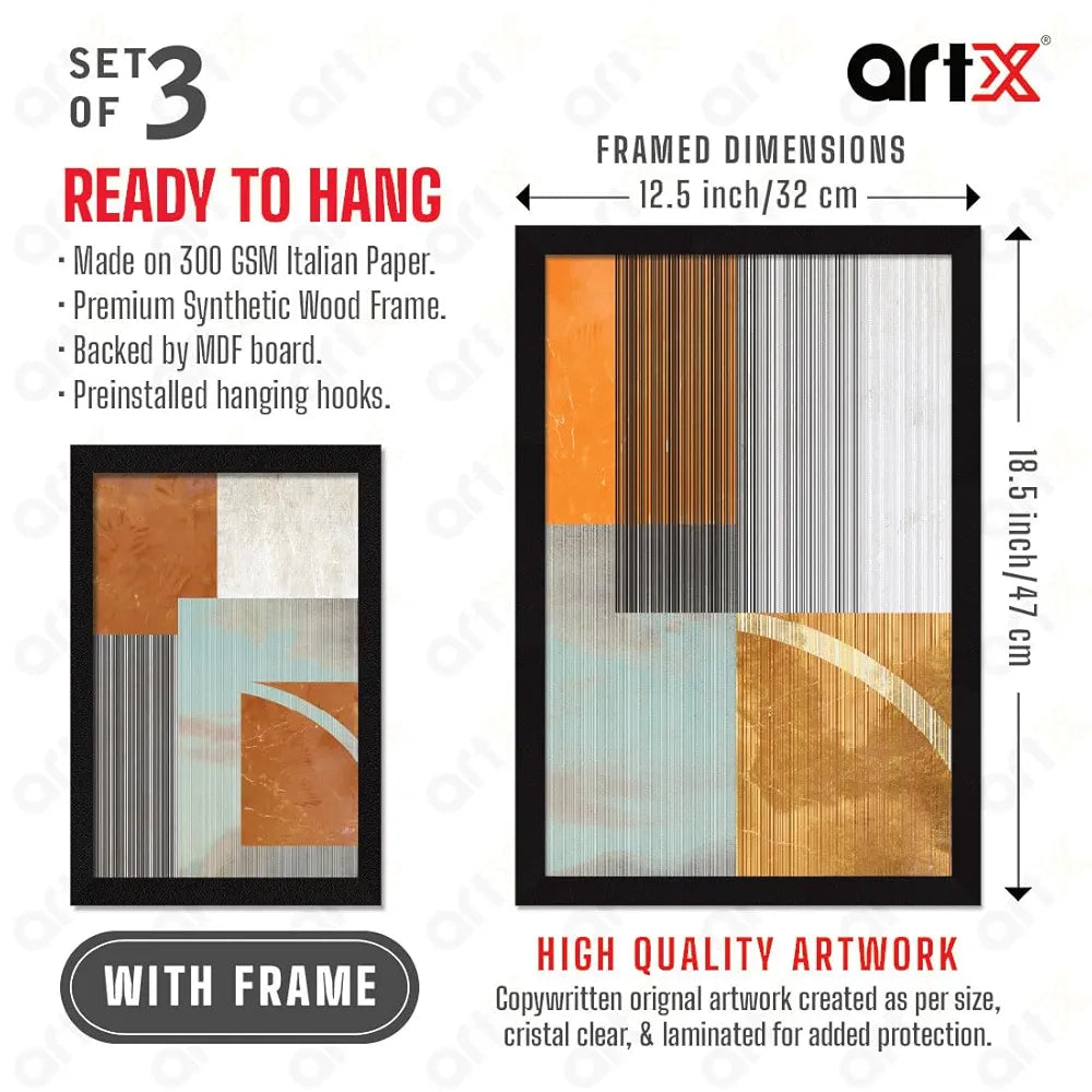 ArtX Paper Abstract Wall Painting For Living Room Set Of 3