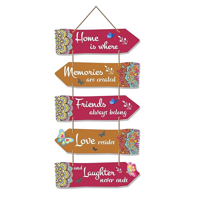 Artvibes Home Quotes Decorative Art Mdf Wooden Wall Hanger for Living Room | Set of 5