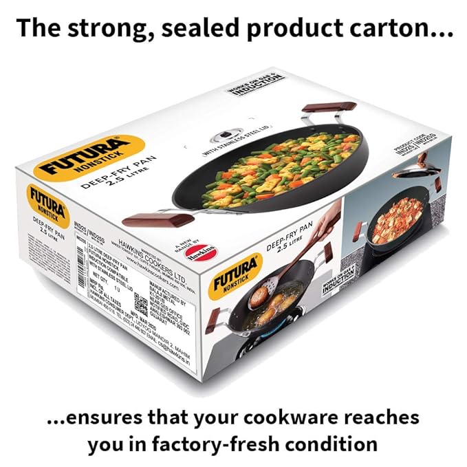 Hawkins Futura 2.5 Litre Deep Fry Pan, Non Stick Kadai with Stainless Steel Lid