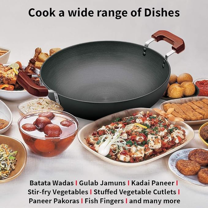 Hawkins Futura 7.5 Litre Deep Fry Pan Hard Anodised Kadai Flat Bottom Kadhai