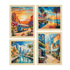 ArtX City Sunrise Paintings with Frame Abstract Multicolor Set of 4