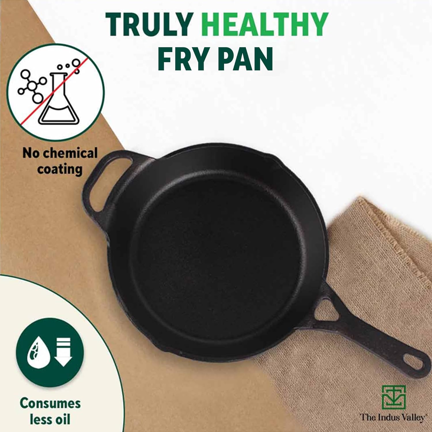 The Indus Valley Preseasoned Cast Iron Fry Pan | Skillet With Long Handle