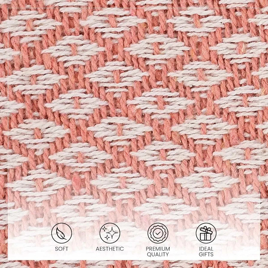 Sashaa World Cotton Soft Throw Blanket Colour Peach/White