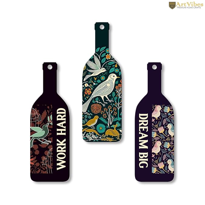 Artvibes Work Hard Dream Big Wooden Wall Hanging for Home Decor | Set of 3