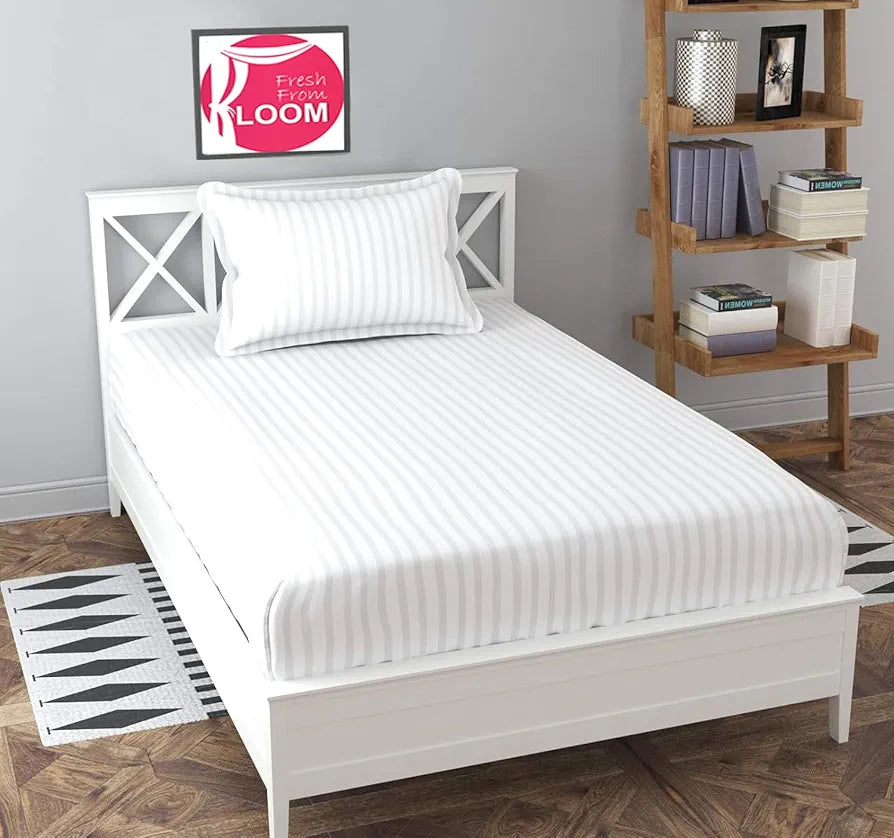 Fresh From Loom Soft Skin Safe Breathable Single Size Flat Bedsheets Set with 1 Pillow Covers 144 tc White