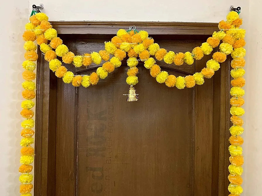 Artificial Marigold Fluffy Flowers Garlands Door Toran Set/Door Hangings Yellow and Light Orange