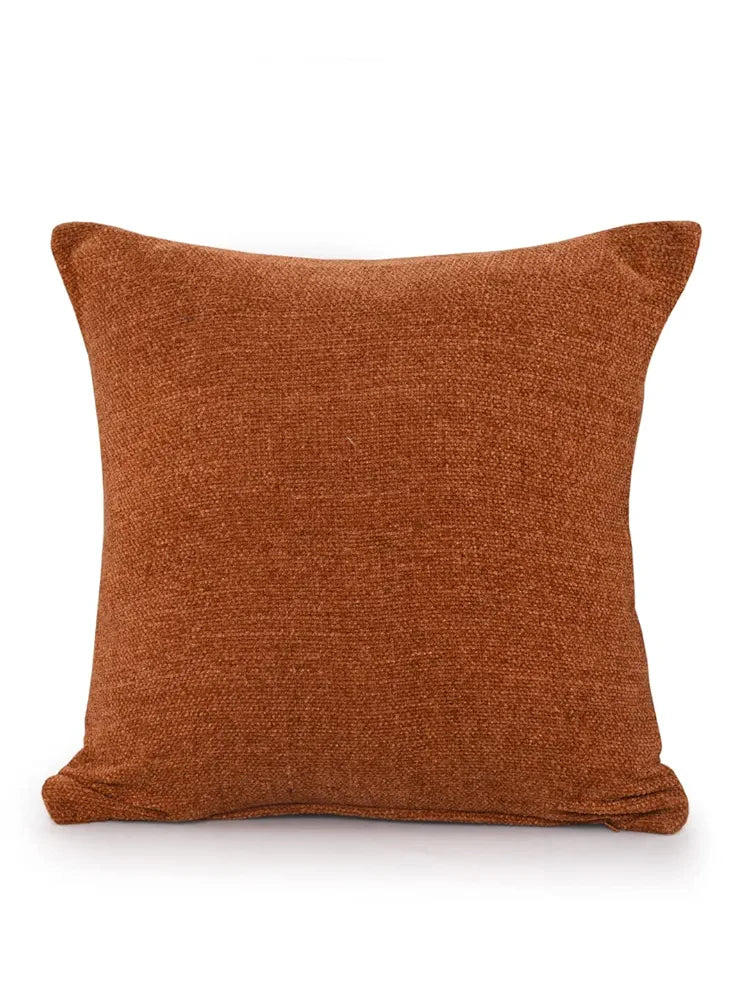 Sashaa World Colour Rust Chenille Cushion Cover Decorative Pillow Case