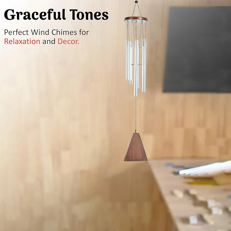 Wind Chimes – Silver 6-Pipe Hanging Showpiece Wind Chime -033-A
