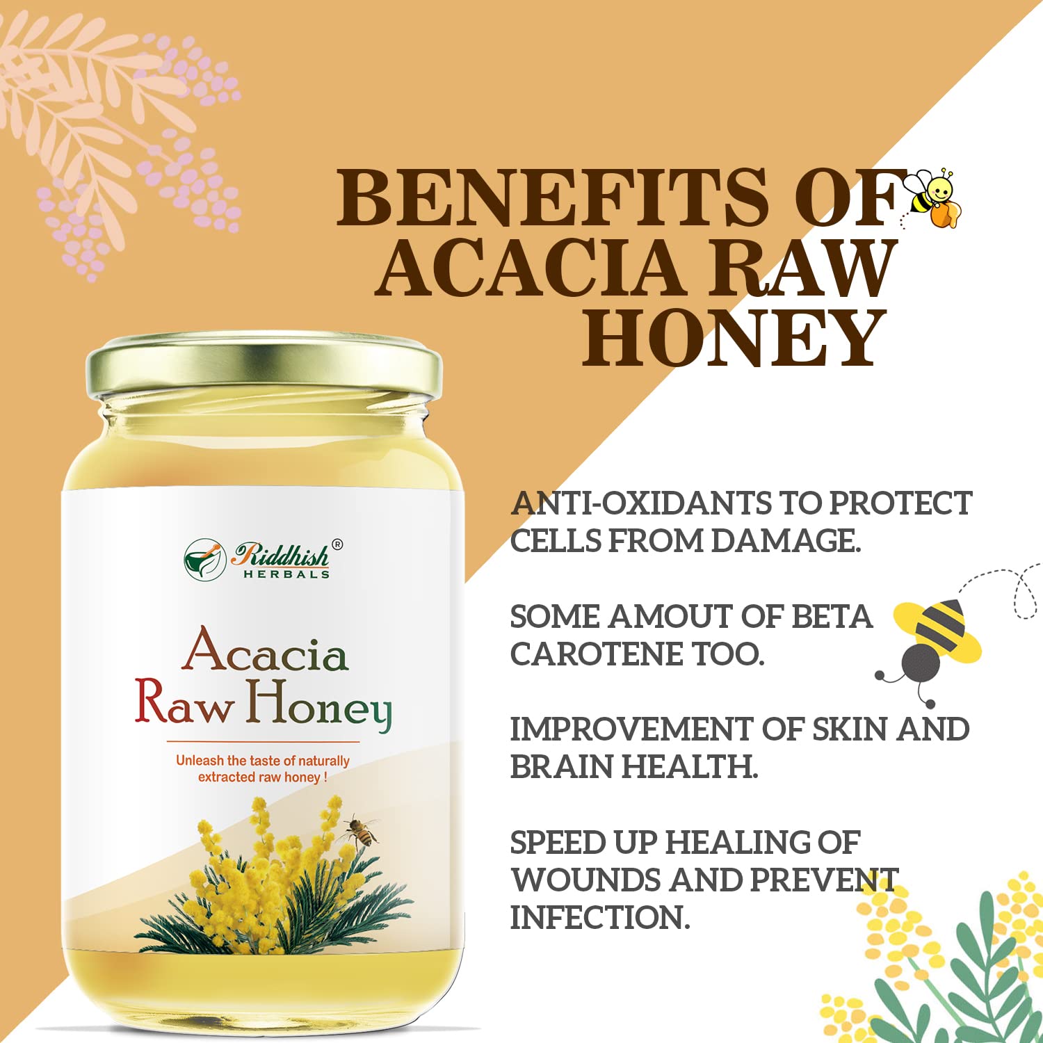 Riddhish Herbals Organic Acacia Raw Honey - 500 gms