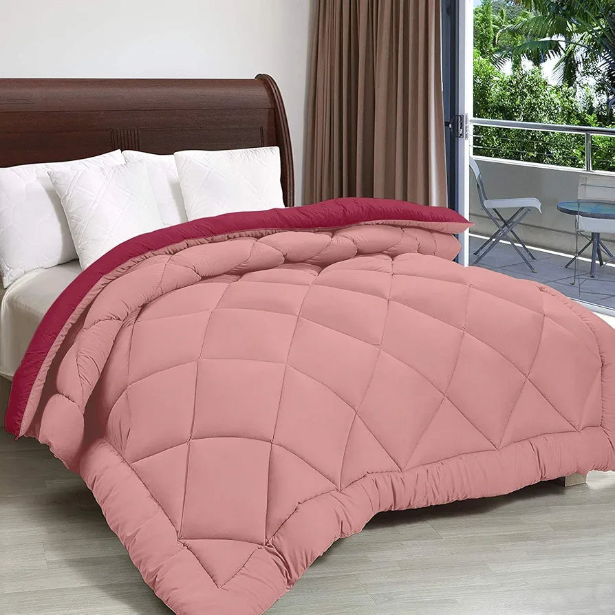 Cloth Fusion Reversible AC Comforter Set Double Bed Soft Microfibre King Size Quilt Blanket for Winter Magenta & Light Pink