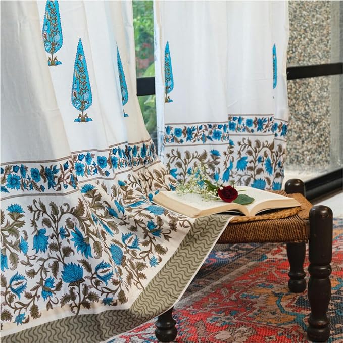 Urban Space Malmal Cotton Curtains 7 feet Set of 2 for Door (Colour Ace of Spade Blue)