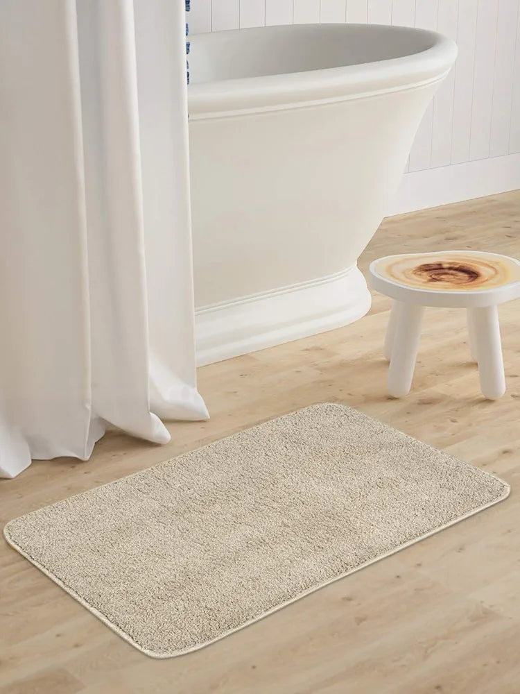Saral Home Neo Shaggy Yarn Anti-Skid Bath Mats Colour Beige
