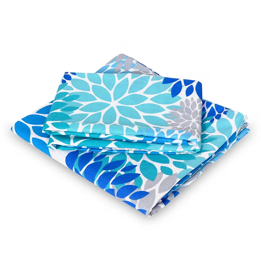 Divine Casa 144 TC Polycotton Single Bedsheet with 1 Pillow Cover Floral Pattern Colour Aqua & Blue