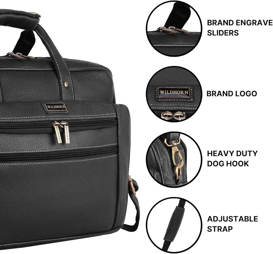WildHorn Leather Briefcase for Men I Computer Bag Laptop Bag I Business Travel Messenger Bag For Men l Large 16 Inch,For Daily Use