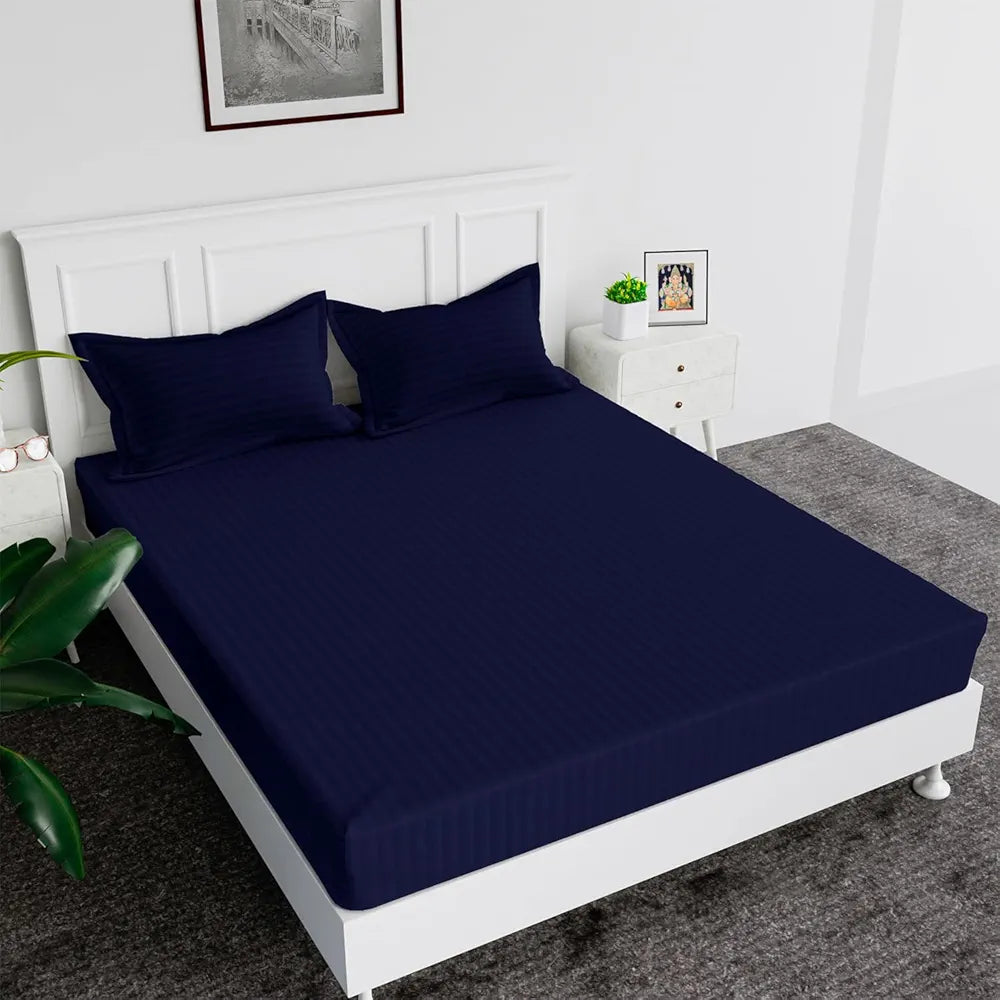 Kuber Industries Double Bedsheet with 2 Pillow Covers 144 TC Glace Cotton Bedsheet Blue