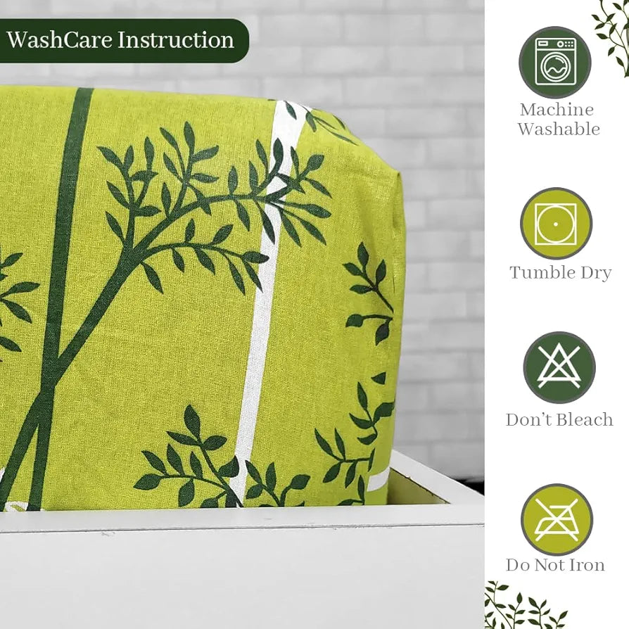 Divine Casa 144 TC Floral Green 100% Cotton Elastic Fitted Bedsheet for Double Bed with 2 Pillow Covers Colour Green