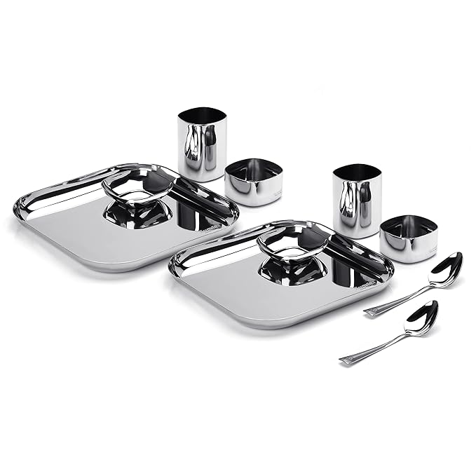Sumeet Square Stainless Steel Heavy Gauge Mirror Finish Dinner Set of 10 Pc