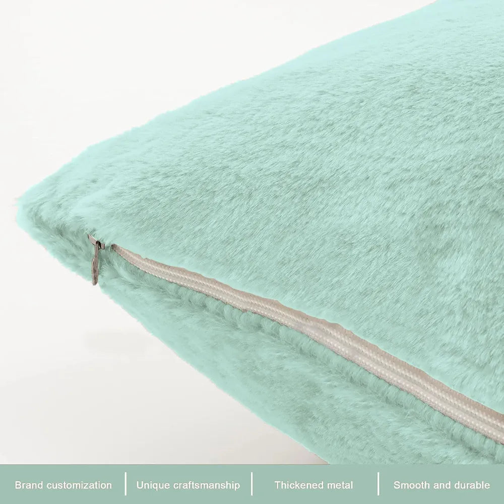 Luxe Home Cushion Cover Duble Side Rabbit Fur Plain Design Covers Set of 2 for Sofa Colour Lime