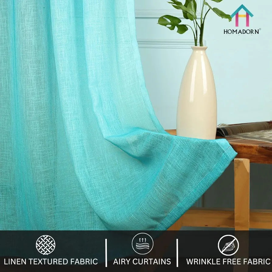 Homadorn Ombre Printed Linen Textured Sheer Curtains White + Sky Blue