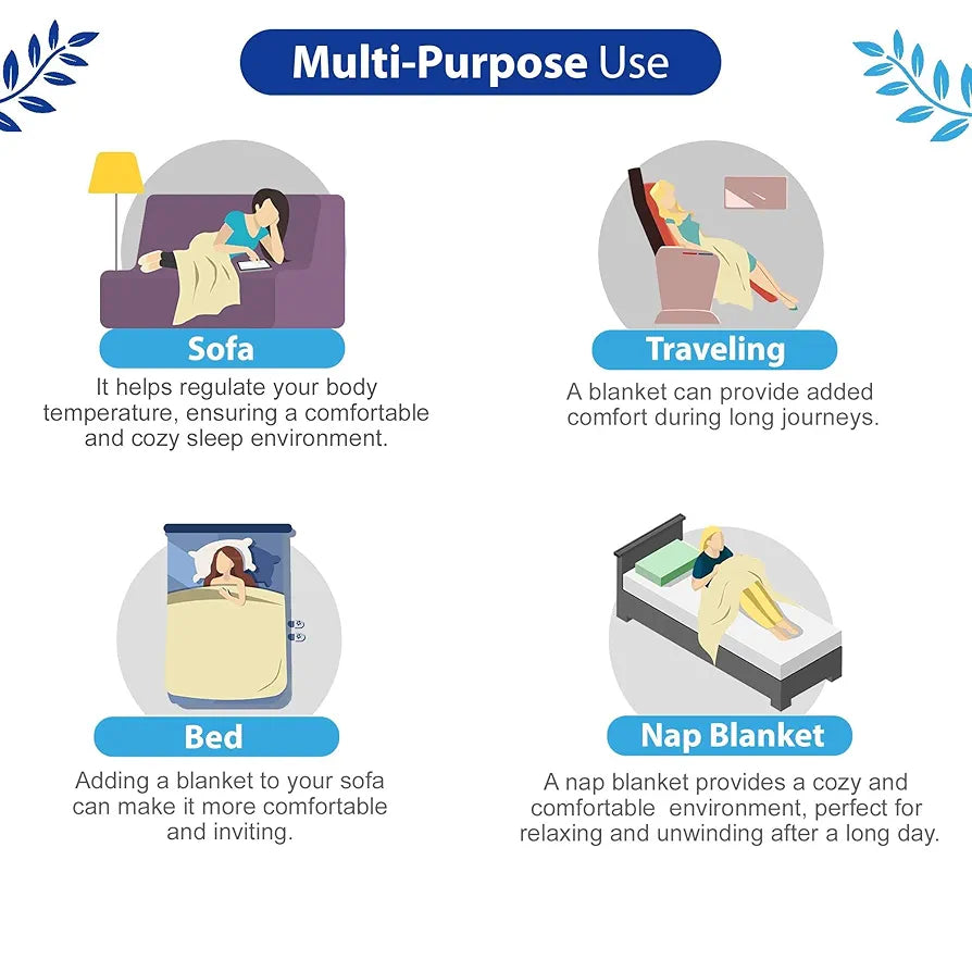 Divine Casa Floret 100% Cotton Single Dohar 120 GSM Soft & Lightweight Throw Blanket Colour Blue Aqua