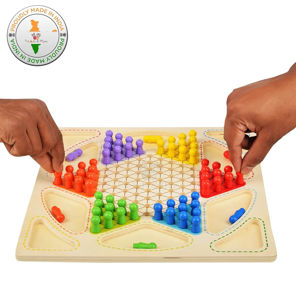 Trinkets & More - Chinese Checker Board & Ludo 2 in 1 Premium Wooden Classic Board Game for Adults and Kids Superb Family Office Game | Picnic Toys 3+ Years 