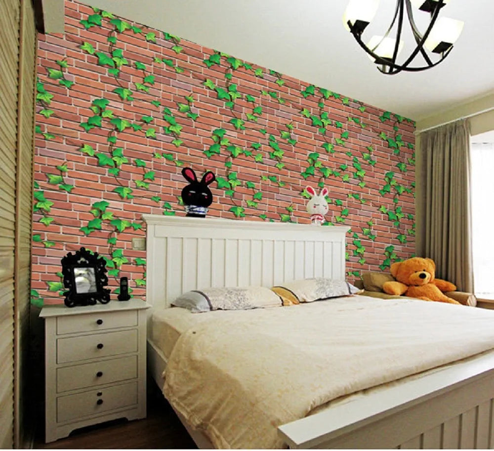 Indian Natural Brick Environmental Protection Pvc Vinyl Wallpaper Brick Leaves Wallpaper