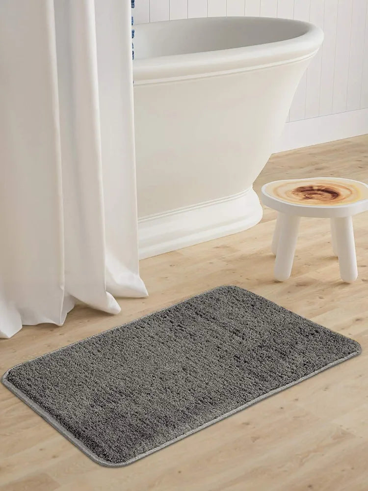 Saral Home Neo Shaggy Yarn Anti-Skid Bath Mats Colour Dark Grey