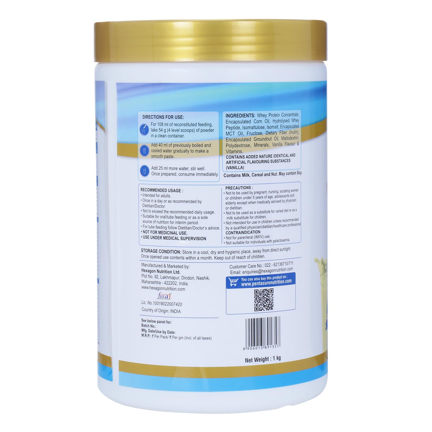Pentasure 2.0 High Protein High Calorie Vanilla Flavour - 1000 gms