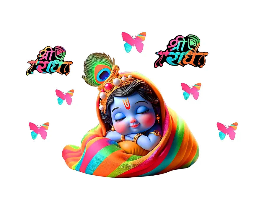 Rng Graphics Pvc Vinyl Self Adhesive Little Krishna Wall Sticker Multicolor 76 Cm X 53cm DW-116L
