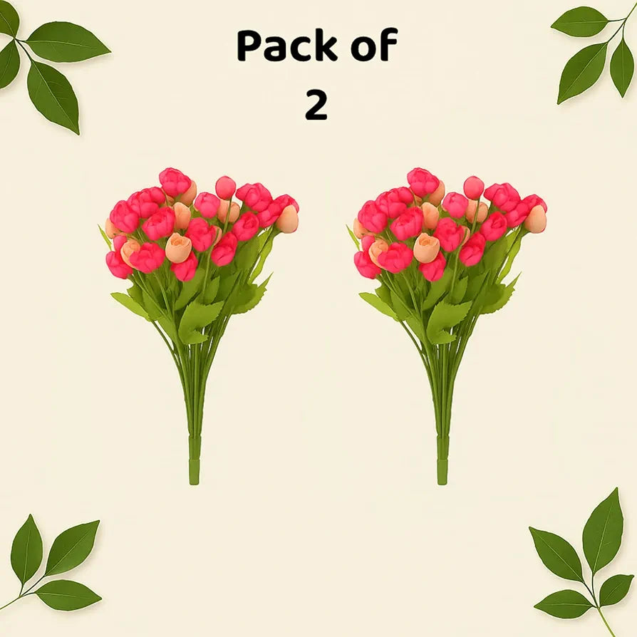 Polyester Silk Mini Artificial Peony Flower Bunches Set of 2  Small Artificial Flowers for Vase