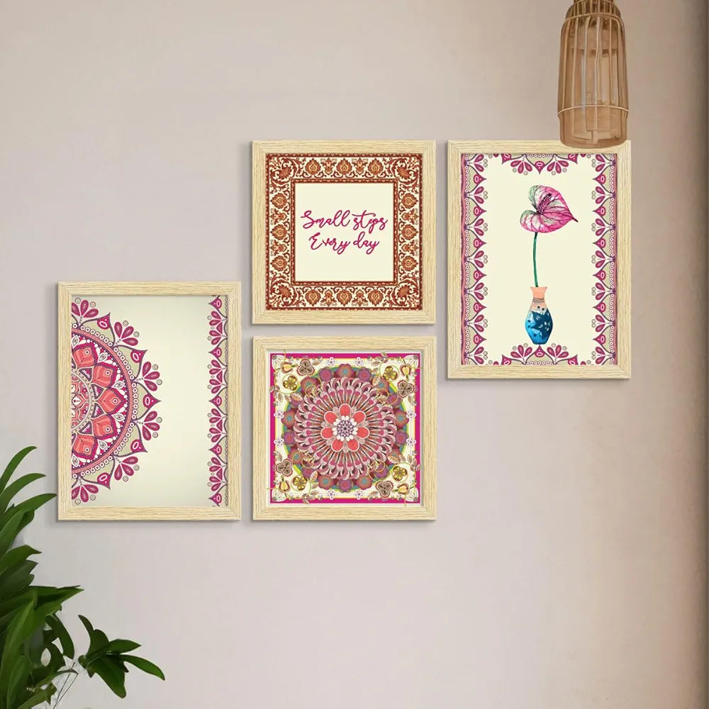 ArtX Paper Abstract Mandala Floral Big Wall Art Frame Painting Set of 4
