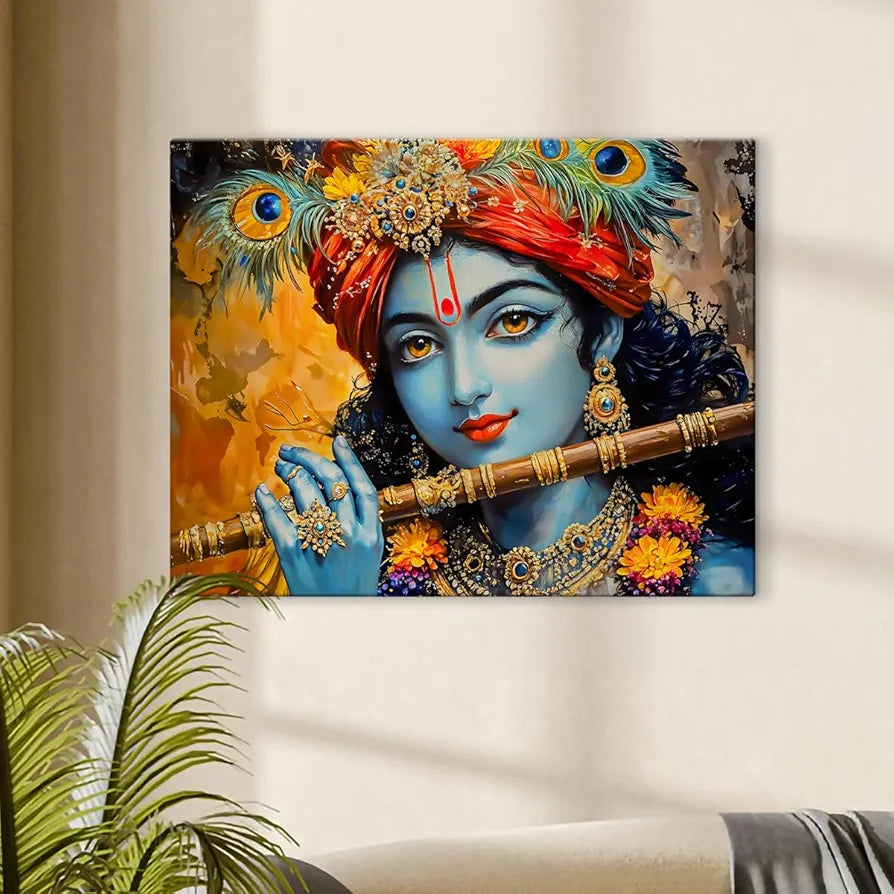 ArtX Canvas Krishna Playing Flute Wall Painting Krishna Photo Frame
