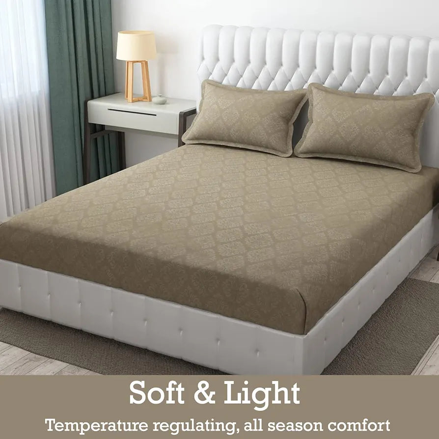 Fresh From Loom Double Bedsheet King Size Microfiber Rotary Printed With 2 Pillow Covers 144 TC Dark Beige Damas