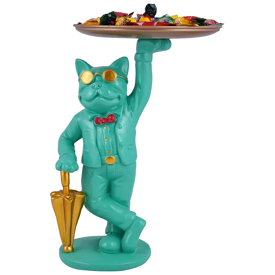 Zart Bulldog Standing Tray Showpiece Home Decor Showpiece Dog Aquamarine Green Umb