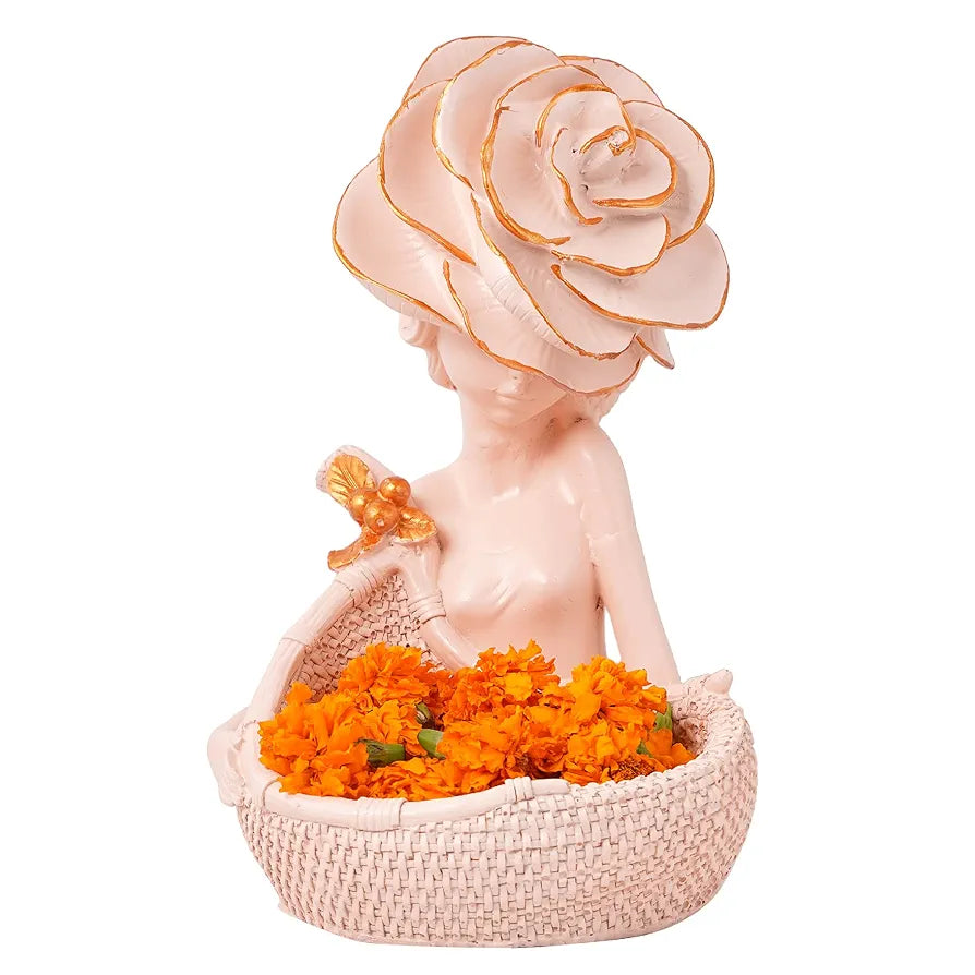 Zart Lady with Basket Showpiece for Home Decor & Office Decor Showpiece