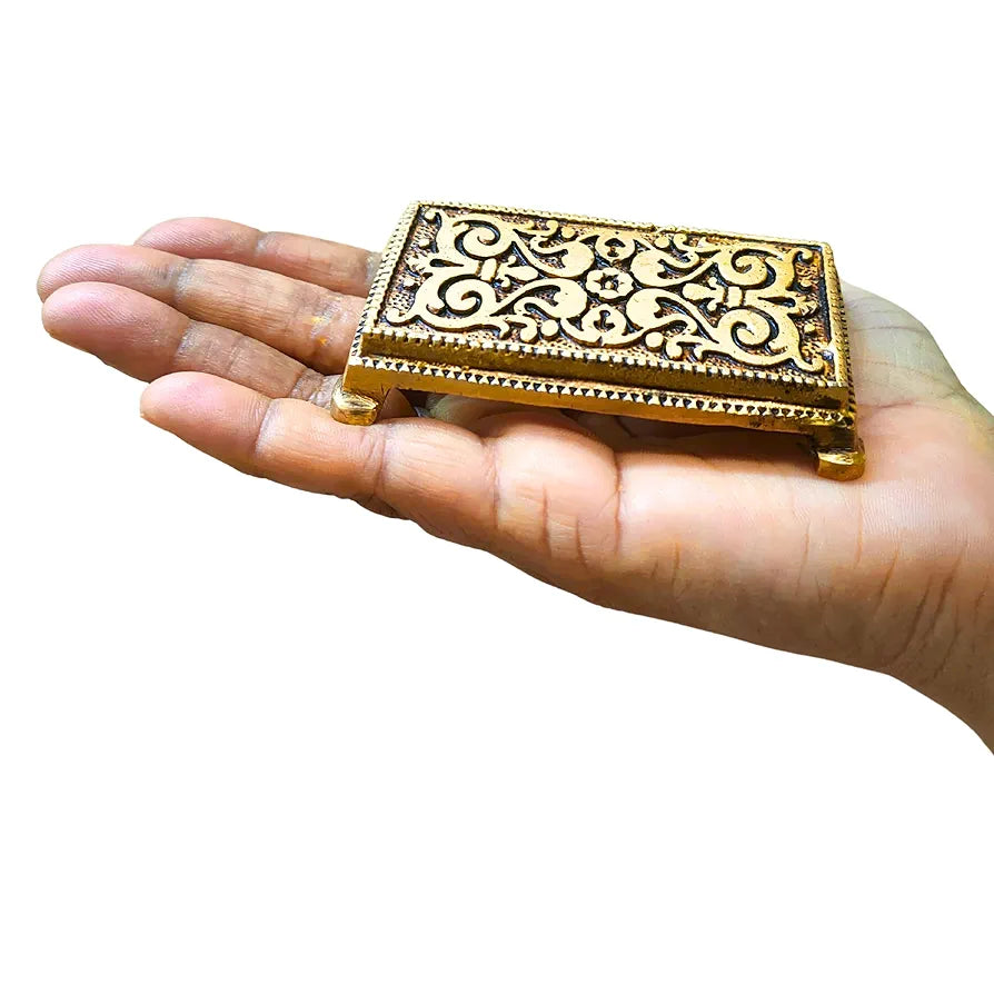 anciently Pooja Chowki Rectangle Shape | Pooja Chowki Rectangle | Brass Chowki, Brass, Gold Colour, 1 Piece 