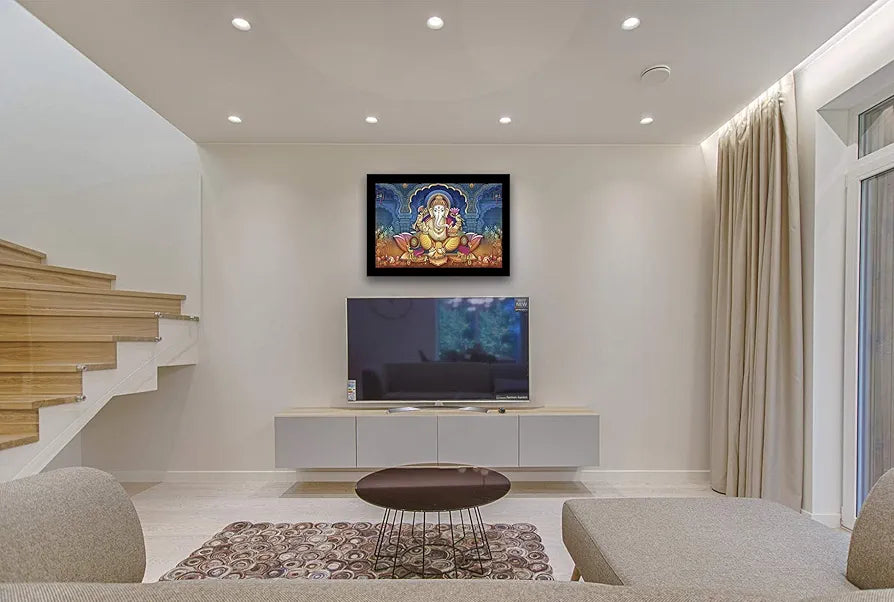 Lifehaxtore Lotus Ganesha Art Framed Painting